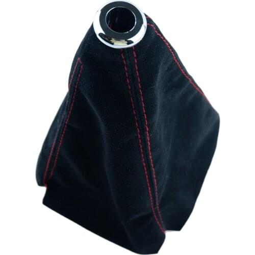 Universal Car Gear Shift Boot Cover Suede PU Leather Gear Stick Shift Shifter Cover Gaiter Black Red Line