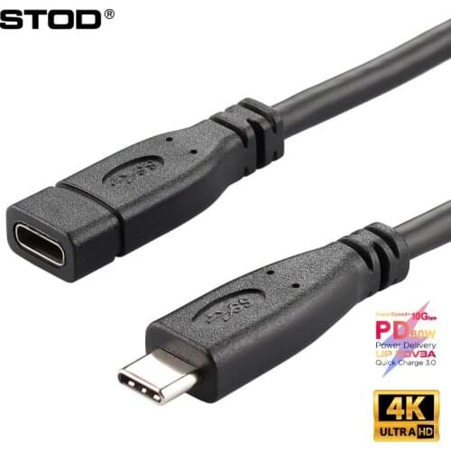 STOD USB 3.1 Type C Extension Cable PD Fast Charge 3A 60W Data 10Gbps For Samsung S10 MacBook Huawei Mi SSD USBC Extender Wire