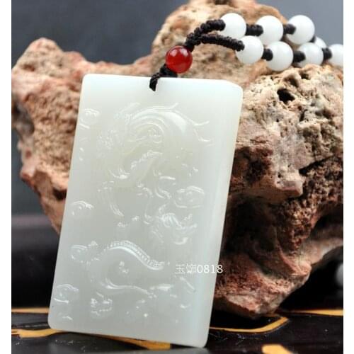 Xinjiang Hotan jade brand Dragon Phoenix jade pendant pendant, seed material, lanolin white jade