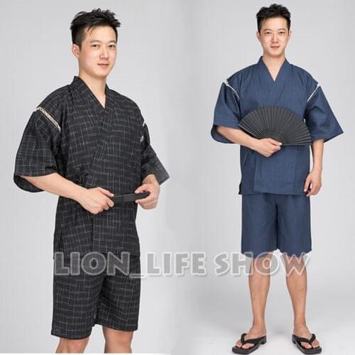 Japanese Summer Men Jinbei Kimono Short Sleeve Pants Sleepwear Pajama Loungewear