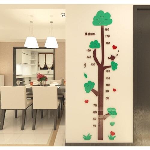 Green Tree Wall Sticker Multi-Pieces Children Height Ruler Acrylic Decoration DIY Art Wall Poster Home Decor Bedroom Wallstick