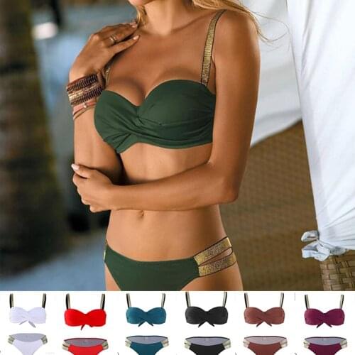 Women Swimwear Sexy Solid Color Bikini Bandeau Biquini Swimsuit Female Bathing Suit Push Up Bikini Set Beachwear