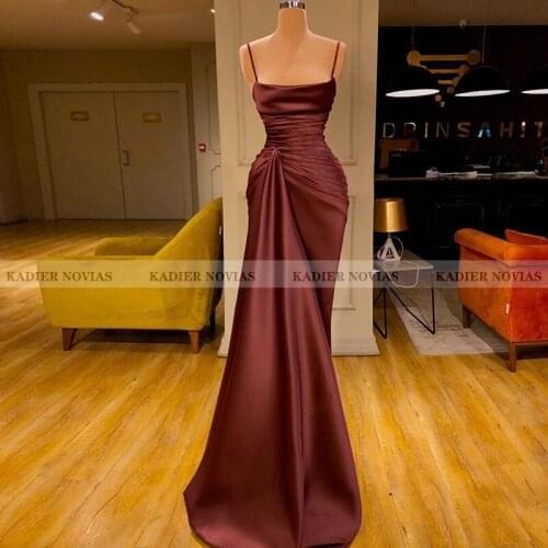 Kadier Novias Women Long Mermaid Burgundy Formal Satin Evening Dress 2021 with Straps Robe de Soiree Prom Vestidos Formales