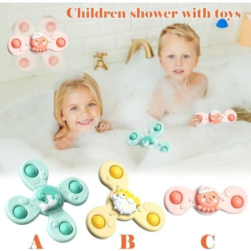 1PC Baby Cartoon Sea Animal Spinners Toy ABS Suction Cup Spinning Top Gyro Stress Reliever Kids Bath Toy For Newborn 0-12 Months
