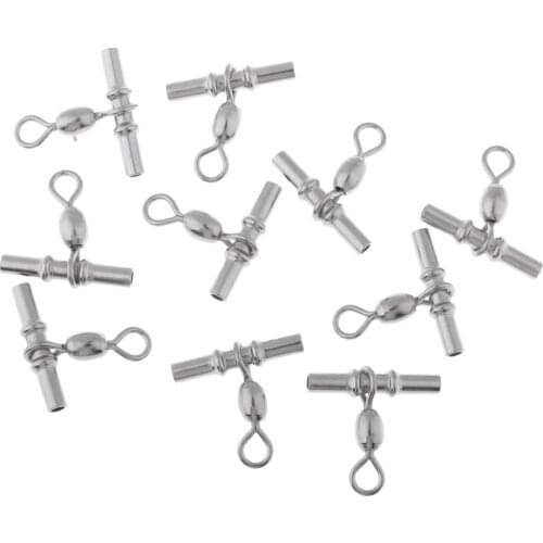 10 Pcs T-type Copper Alloy Fishing Crimp Cross-line Crane Swivel Tackle Connector Fishing Lure Connector 25mm/15mm