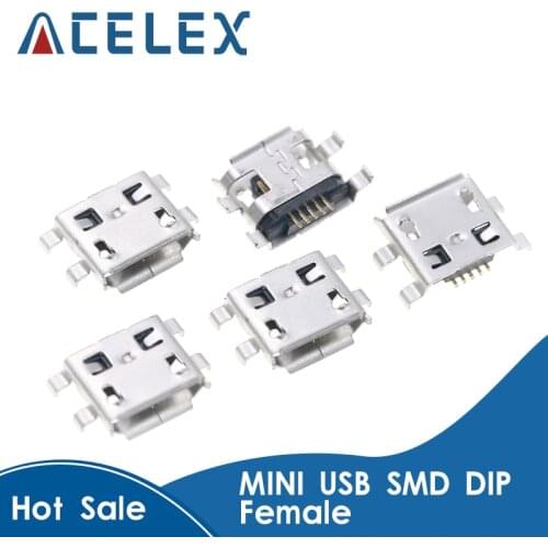 100PCS Micro USB 5Pin 5P Socket Connector MINI USB SMD DIP Female