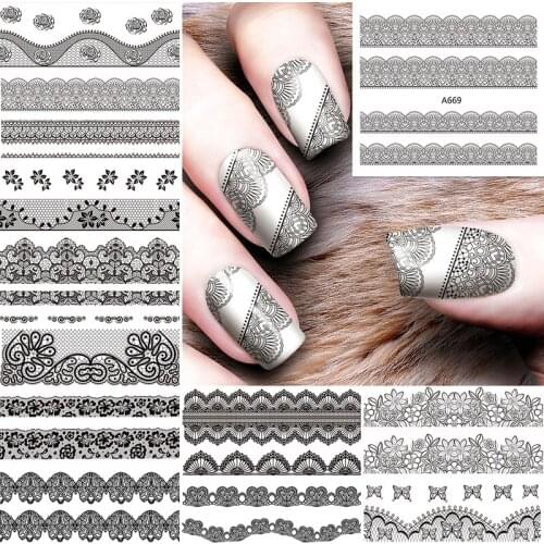 12 Sheets Lot Beauty Black Flower Lace Water Transfer Nail Decals Nail Art Sticker Slider Tattoo Nail Accessories Supplies Tool