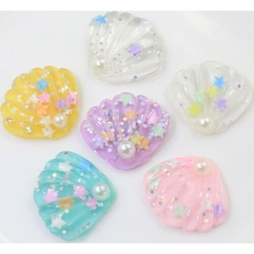 20/50pcs Resin Glitter Shell Artificial Flatback Cabochon Rainbow With Star Cabochons For Sea Theme Home Decor Earring