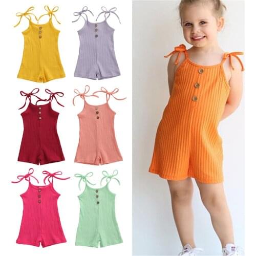 2020 for Newborns Inafant Baby Girl CLothes Summer Baby Romper Solid Strappy Overall Cotton Jumpsuit Playsuit Shorts 0-18M