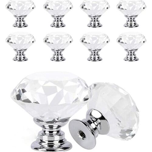 30mm Diamond Shape Design Crystal Glass Knobs Cupboard Pulls Drawer Knobs Kitchen Cabinet Handles Furniture Handle Hardware