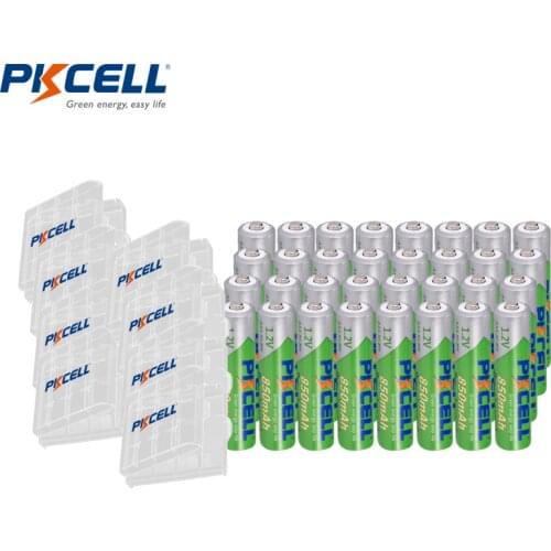 32PC PKCELL AAA 850mAh Batteries 1.2v Ni-MH aaa Rechargeable Battery pre-charged aaa Batteries with 3PC AAA/AA Battery box hold