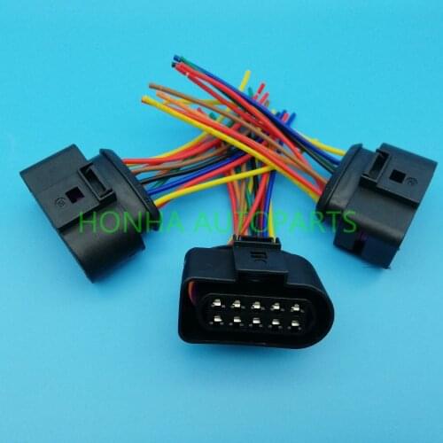 5/10pcs 10 Pin Car HeadLight Headlamp Plug Pigtail Connector Wiring Adapter 1J0973735 1J0 973 735 with 10cm 18AWG wire