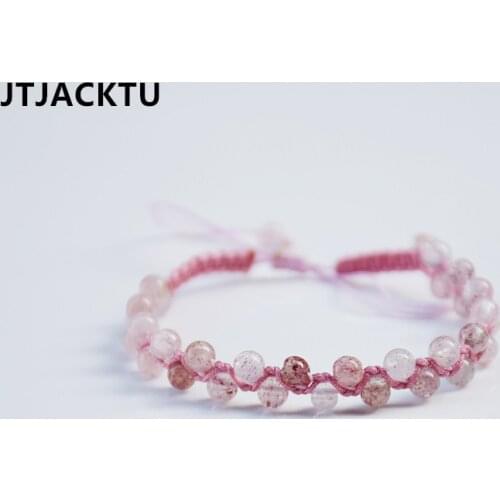 Strawberry Crystal Lucky Bracelets & Bangles For Women Handmade Knots Nylon Thread Pink Rope Br