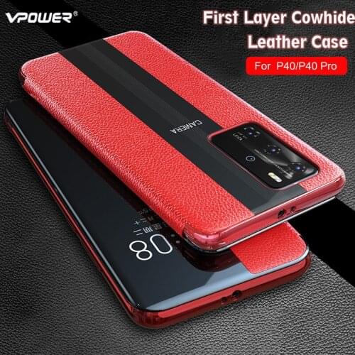 Huawei P40 Pro Genuine Leather Case Vpower Luxury Smart View Window Leather Flip Cases For Huawei P40 / P40 Pro Phone Covers