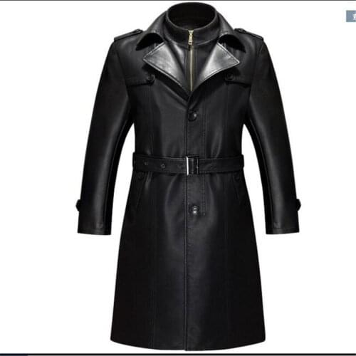 Black Leather Jacket Men Parka Casual PU Clothing Mens Long Leather Jackets Coats High Quality Plus Velvet Faux Leather Overcoa