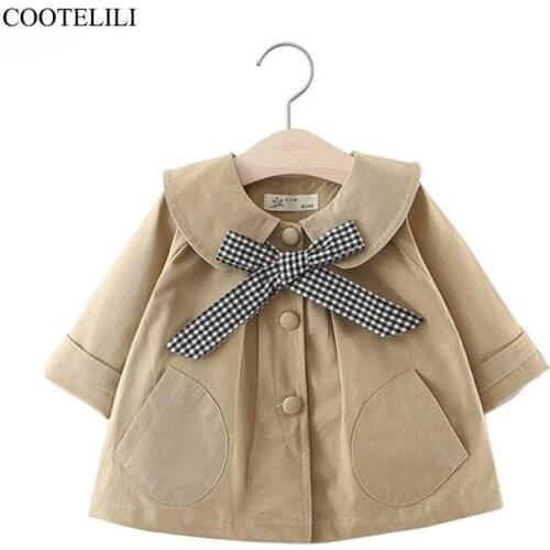 COOTELILI Spring Autumn Kids Jacket For Girls Coat Windbreakers Teenage Outerwear Korean Kids Clothes Bow Trench Coat