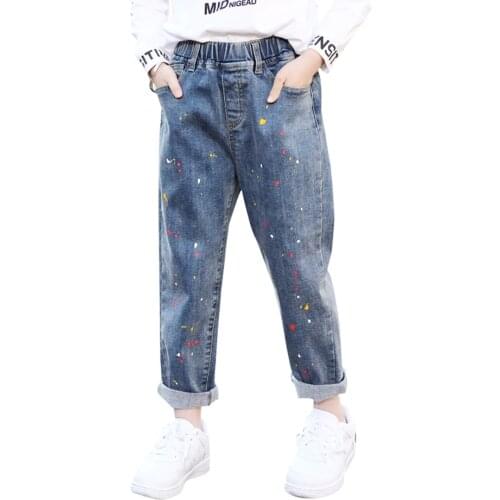 Kids Jeans Girl Painting Print Girls Jeans Elastic Waist Jeans For Girls Spring Autumn Casual Clothes For Girls 6 8 10 12 14