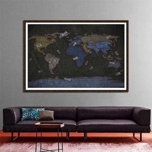 DIY World Map Cowboy Style Fun Decorative Map 150x100cm Home Wall Decor Painting