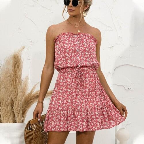 Summer Women Sexy Off Shoulder Printed Dress Elegant Strapless Party Boho Mini Dress Ladies Beach Short Sundress Vestidos Female