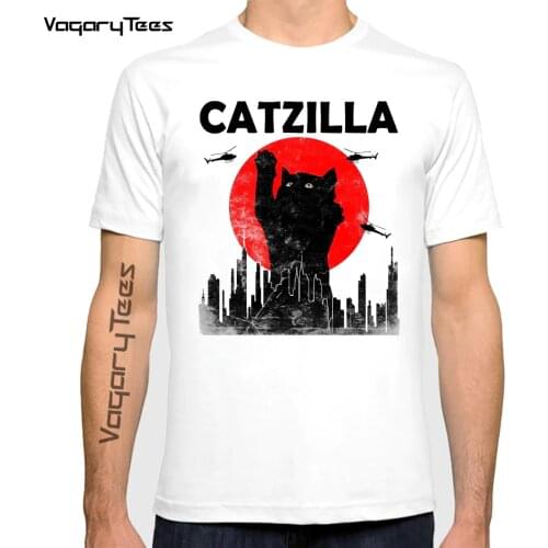 Summer Top Catzilla Vintage Japanese Sunset Style Cat Kitten Lover Mens T Shirt Casual Short Sleeve T-Shirt unisex streetwear
