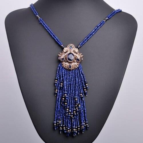 Madrry Vintage Long Tassel Flower Shape Necklace Tiny Simulated Pearls Beads Jewelry Sweater Dress Accessories Joias Bijuterias
