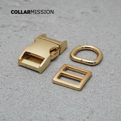 Metal plated buckle 15mm (betal buckle+ adjust buckle+ D ring) for backpack bag DIY cat dog collar DIY accessories gold