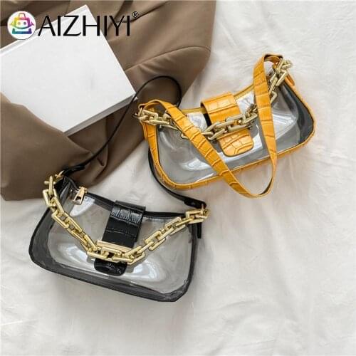Fashion Women Transparent Alligator Pattern Patchwork Shoulder Underarm Bag Casual Ladies Thick Chain Small Handbags Purse