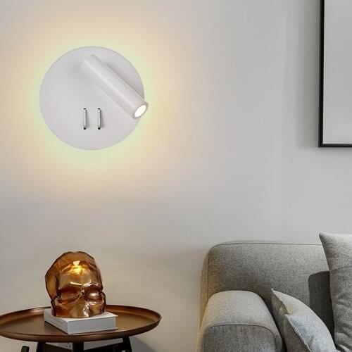 Bedroom Wall Light Reading Black White Aluminum Modern Home with Switch Rotatable Adjustable Bedside Lamp