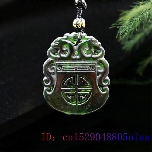 Jade Dragon Pendant Necklace Obsidian Natural Fashion Chinese Jewellery Charm Amulet Gifts Carved Gemstone Black Green