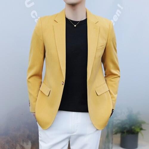 2021 Latest Luxury Mens Blazer British Design Yellow Dark Striped Casual Suit Formal Wedding Dress Blazers Large Size S-5XL