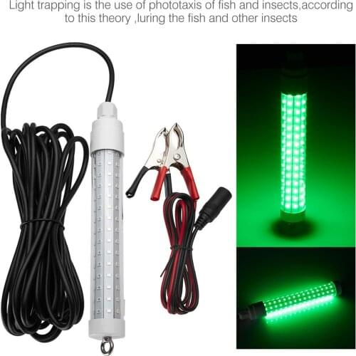 Underwater Fishing Light 12-24V 10.5W 120SMD Green Submersible Night Fish Finder Lamp with Battery Clip & 6M Power Cord