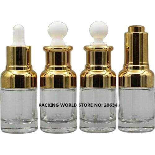 30ml transparent glass dropper bottle gold shoulder/collar white blulb for serum/essence/essential oil/liquid dropper bottle