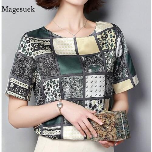 Pullover Summer Plus Size Tops Women Blouse Plaid Print Chiffon Blouse Short Sleeve Women Shirts Blusas Mujer De Moda 2020 3959