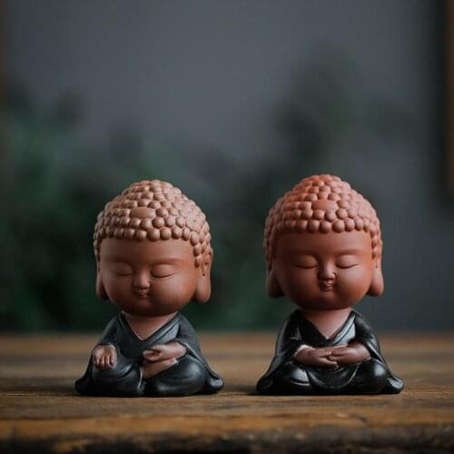 Purple Sand Small Buddha Tea Ornaments Decoration Color Sand Cute Samanera Tea-Soaked Tea Pet Tea Ceremony Tea Art Decorations