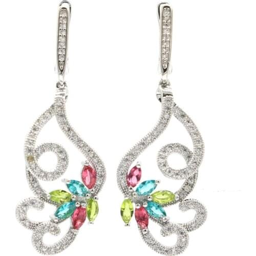 51x25mm Highly Recommend Flowers Created Tanzanite White Zircon Gift For Sister Silver Earrings