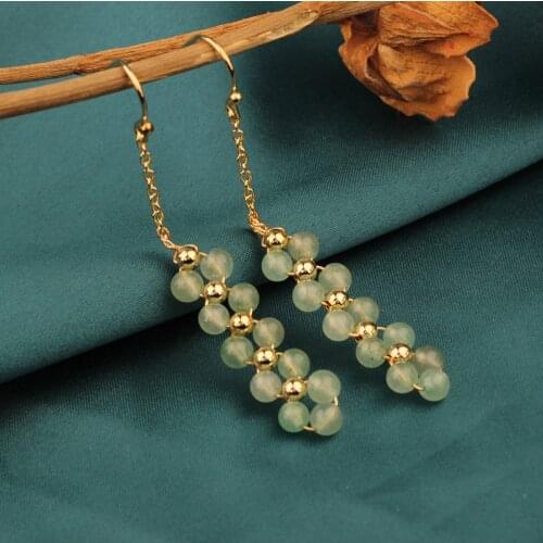 NEW Fashion Delicate green long Natural stone Aventurine Earrings For Women,2020 Jewelry Gift Vintage simple WomenS Earrings