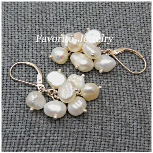 Favorite Pearl Earrings 7-8MM White Natural Baroque Freshwater Pearl Dangle Earring Silvers Set Wedding Birthday Women Girl Gift