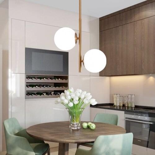 Modern Led Metal Pendant Lights Wrought Iron Glass Round Ball Brass Rod Hanging Lamp For Living Roomcafekitchen Nordic Lighting