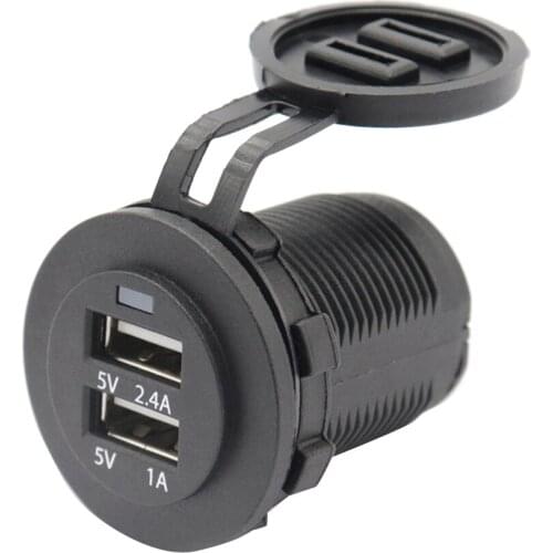Universal Car Boat 2 Pin Dual USB Charger Socket Plug With Waterproof Cover