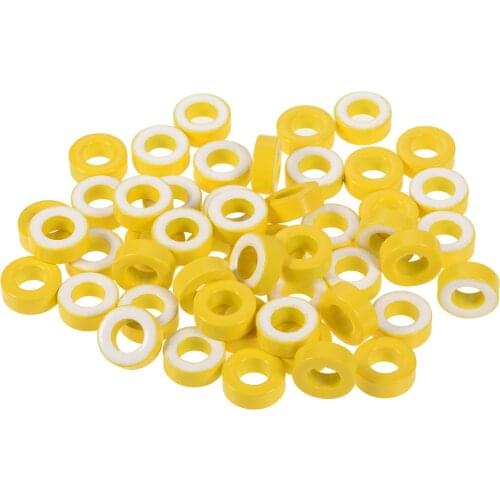 Uxcell 50pcs 8.2 x 15.5 x 6.2mm Ferrite Ring Iron Powder Toroid Cores Yellow White