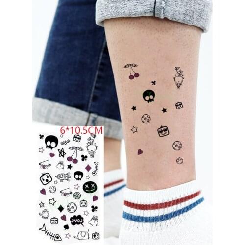 Waterproof Temporary Tattoo Sticker Skull Fish Bones Cherry Stars Love Cartoon Body Art Flash Tatoo Fake Tatto for Women Men