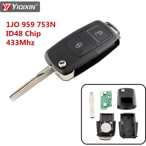 YIQIXN 2 Button Flip Remote Car Key For VW Lupo Bora Passat Polo Golf Beetle Touran Transporter 1JO 959 753N ID48 Chip 433Mhz