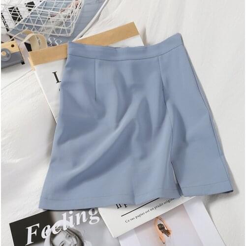 Abrini Skirts Preppy A-line Split Skirts Solid High Waist Streetwear Sexy & Club Office Lady Mini Skirts For Women 2021 Summer