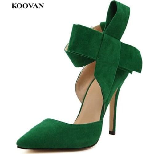 Koovan Womens Pumps Bows Models 2018 New Women Sandals Tip High Heels Big Butterfly High-heeled Shoes For Sexy Lady Large 43