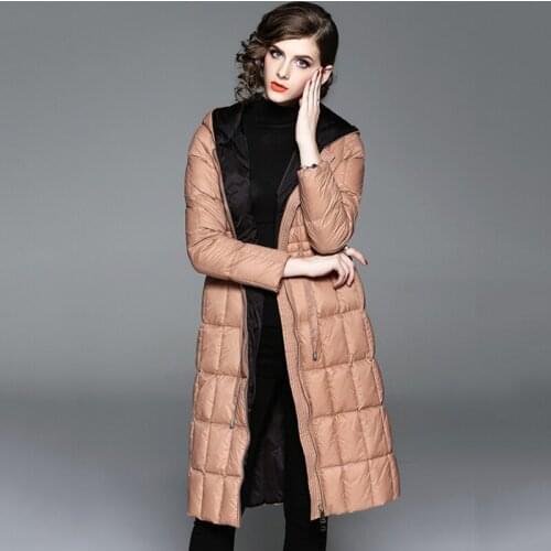 Women newest hooded long duck down jacket female fashion warm coat lady European and American long sleeve thickened down clothes