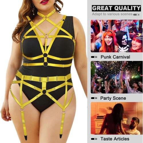 Plus Size Erotic Lingerie Women Bdsm Body Harness Bondage Suspender Binding Garter Belt Stockings Adjust Straps Exotic Costumes