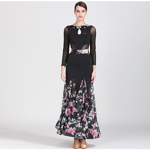 Printing Ballroom Dress Women Long Sleeve Standard Dance Tango Waltz Dancing Wear Sexy Modern Dance Performance Dresses DC2452