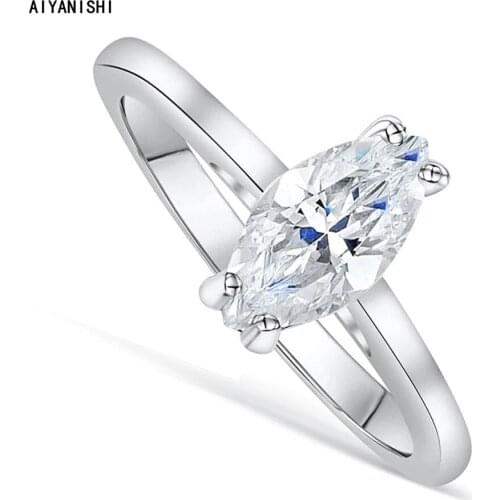 AIYANISHI Trendy Silver Band Rings For Women 925 Silver Bridal Solitaire Marquise Sona Diamond Engagement Band Ring Bijoux Femme