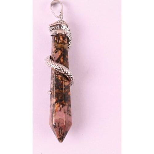 Snake Hexagonal Column Bead Natural Stone Pink Rhodonite Pendant for Men Women Jewelry Gift 1Pcs K2013