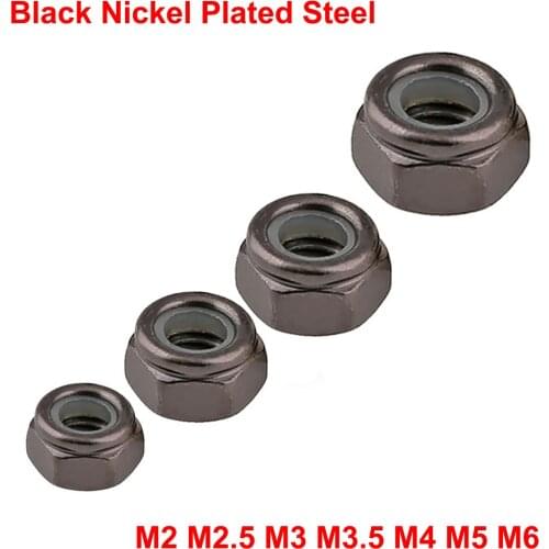 10-50PCS M2 M2.5 M3 M4 M5 M6 M8 M10 M12 M16 Black Nickel Plated Steel Hex Nylon Insert Lock Nut Self-locking Locknut DIN985